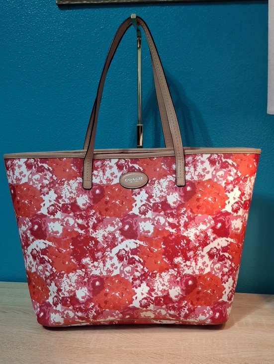 Coach Handbags - Coach Peyton Red & Pink Floral Print Tote